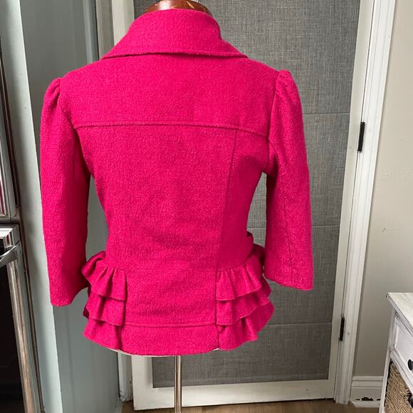 Y2K Tulle Clothing Pink Wool Double Breasted Jacket Bling Buttons Ruffle Medium - Picture 4 of 6
